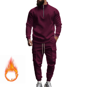 Nuevos pantalones con capucha de otoño para hombre, conjunto de dos piezas, ropa, media cremallera, Color sólido, jersey de manga larga para invierno, traje deportivo - Product Image 5