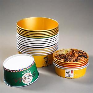 Tazones de Papel para Sopa de 16oz, 24oz y 32oz con Tapas para Comida Caliente, Recipientes de Papel con Recubrimiento Dorado, Tazones Desechables para Ensalada - Product Image 1