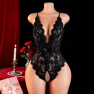 Body in nylon dobby con pizzo e scollo all'americana, stile europeo/americano, con laccetti, sexy, aperto sul retro, lingerie seducente - Product Image 2