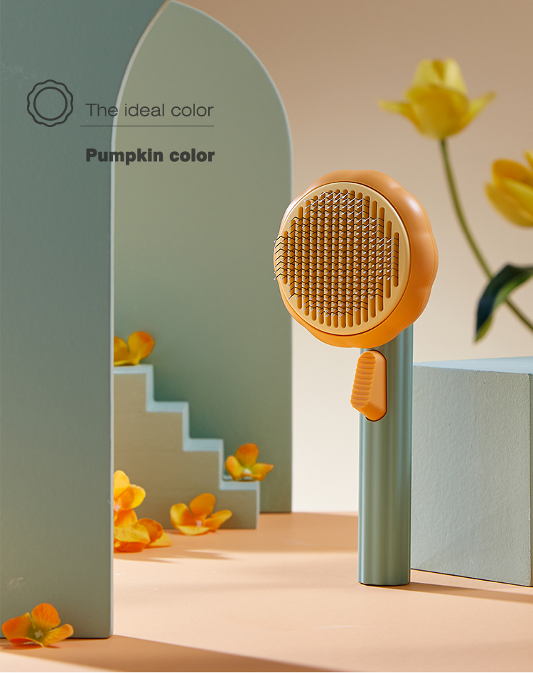 Self Cleaning Brush Pet Grooming Tool Pumpkin Cat Hair Teeth Comb