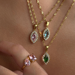 Collane con Zirconi Smeraldo e Diamanti per Donne, Gioielli in Acciaio Inossidabile Placcato Oro 18K, Colliers Bijoux Collares Joyas Colar Joias - Product Image 1