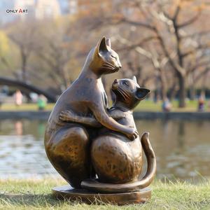 Décoration publique de jardin urbain extérieur personnalisé Grande statue moderne de chat d'animal coulé en laiton en métal Sculpture géante en bronze de statue de gros chat - Product Image 1