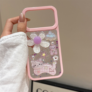 เคสโทรศัพท์ iPhone 15 16 14 17 Pro Max ลายดอกไม้ 3 มิติ น่ารัก สไตล์แฟชั่น พร้อมลายแมวและหมีดาว สำหรับสาวๆ ป้องกันการกระแทก - Product Image 4