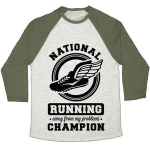 National Running Away From My Problems Champion T-shirt de baseball unisexe en tissu mélangé - Product Image 3