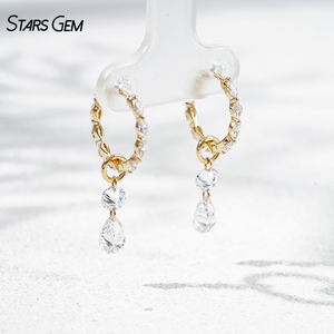 Pendientes Unisex de Oro de 18K con Baño de Rodio Estilo Vintage, Corte Pera y Marquesa, Diamantes Cultivados en Laboratorio, Diseño Flotante en Capas, Venta al por Mayor Starsgem - Product Image 4