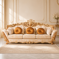 Ensemble de canapés de salon classiques européens de luxe avec détails en bois sculpté, couleurs personnalisables, revêtement pour la décoration de villa