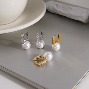 Boucles d'oreilles créoles J&D Jewelry en résine et perles, avec strass étincelants et pendentifs en acier inoxydable pour femme - Product Image 5