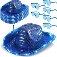 Customization Disco Ball Festival Glitter lucente luce lustrini Led Cowboy cappello al buio con luce per gli uomini adulti