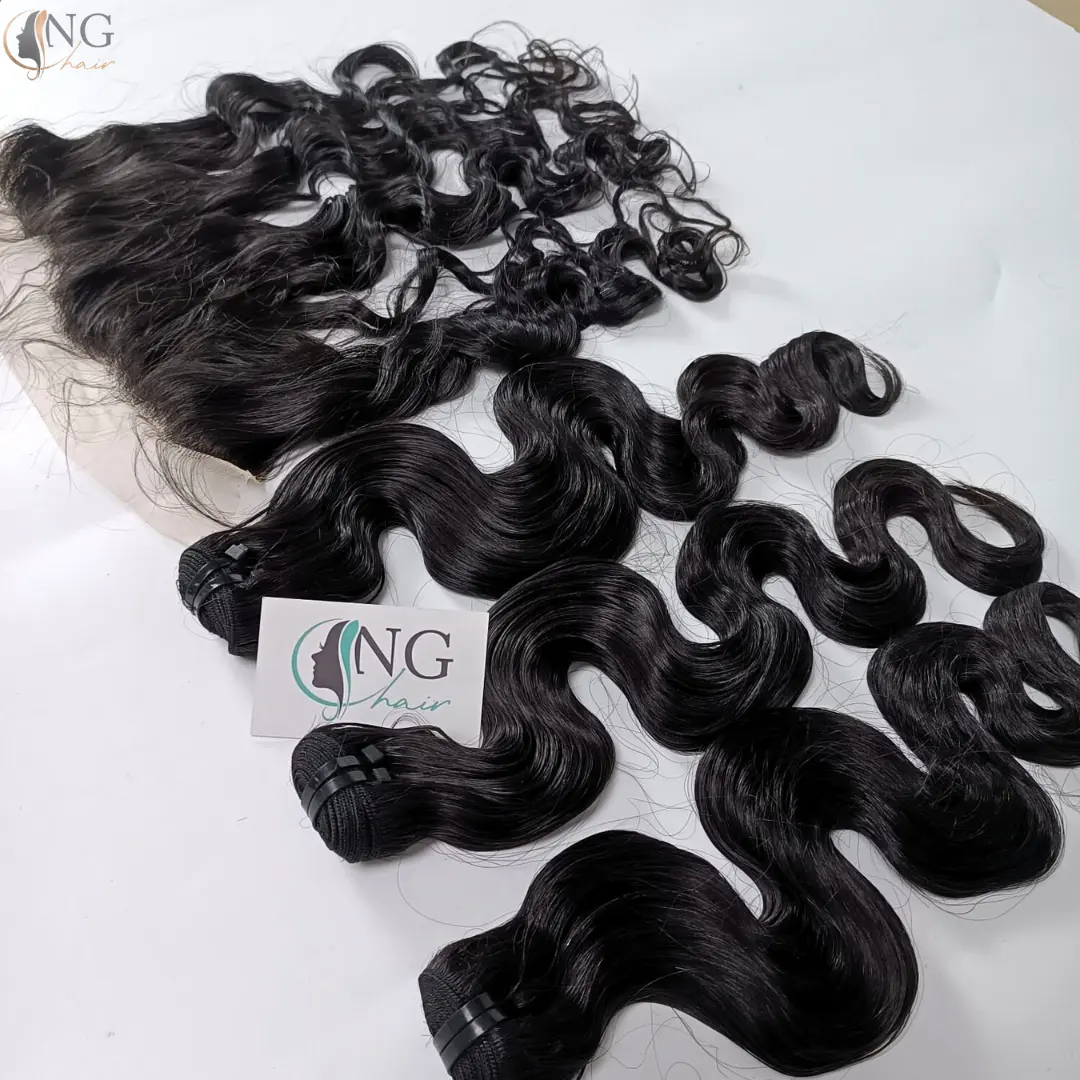 Bydy gelombang pakan ekstensi rambut manusia sangat lembut halus dan halus disediakan oleh Nguyen Vendor rambut di Vietnam