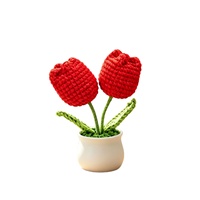 Ornement de bureau de luxe en fleur artificielle, tulipe à double tête tricotée à la main en fil de laine, accessoire décoratif