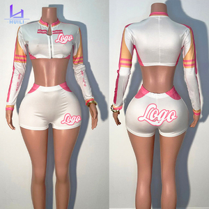 Huili produttore di sport di alta elasticizzati due pezzi di colore bianco manica lunga Shorts Top personalizzato logo Activewear abbigliamento da ginnastica <span class=keywords><strong>donna</strong></span> - Product Image 2