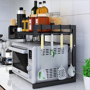 Support de four à <span class=keywords><strong>micro</strong></span>-ondes télescopique rétractable en métal à double couche, organisateur de <span class=keywords><strong>cuisine</strong></span>, rangement pour couverts, étagère - Product Image 2