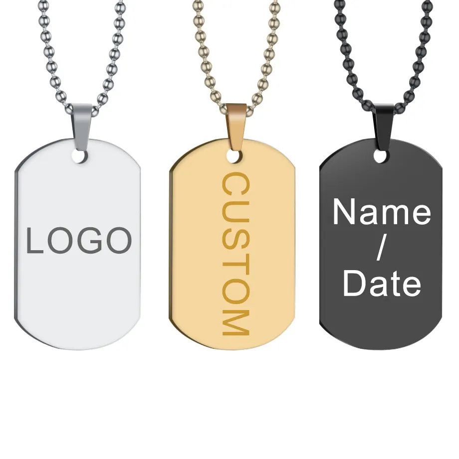 Precio de fábrica personalizado no deslustre plata 18K chapado en oro de acero inoxidable Etiqueta de perro colgante Logo nombre personalizado collar joyería