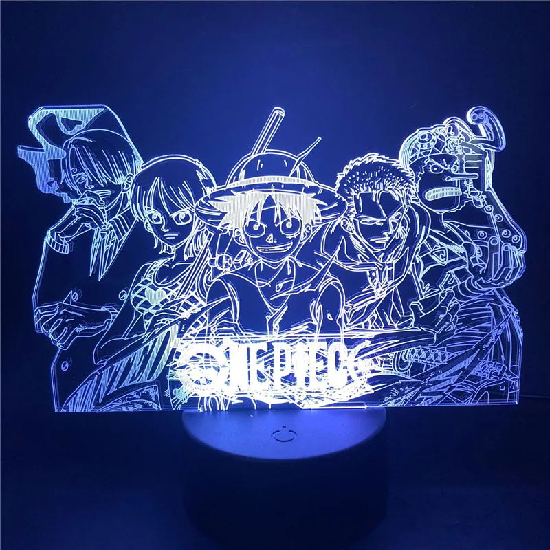 Luffy-Lámpara de noche de una pieza, luz LED 3D con USB, Sanji Zoro Nami, ilusión, lámpara de mesa táctil, figura de acción óptica