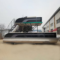 Yacht de luxe à deux étages avec remorque moteur, bateau ponton en aluminium personnalisé pour la pêche, les croisières et les loisirs
