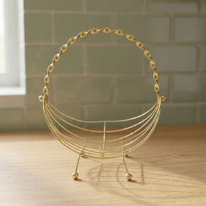 Panier de rangement minimaliste rond en métal sur pied, à un seul niveau, durable, pour salon - Product Image 6