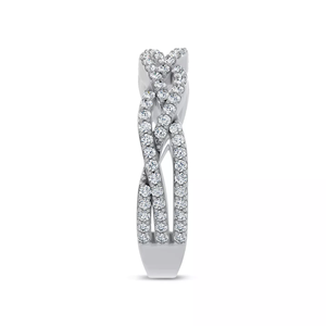 Solid 18K White Gold Intertwined Twist Band, Pave Set Lab Grown Diamond Braided Wedding Anniversary <b>Ring</b> for Women - Product Image 6