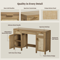 Bureau de maquillage pliable en bois avec 3 tiroirs et 2 armoires, étagères réglables et miroir coulissant