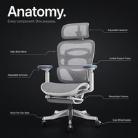 Chaise de bureau ergonomique AOR à dossier haut en maille avec repose-pieds rétractable, base en alliage gris, aluminium robuste, pour le gaming, vente en gros usine