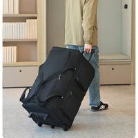 Sac de voyage pliable à roulettes en tissu imperméable noir avec poignée télescopique, sac de voyage grande capacité, bagage à roulettes