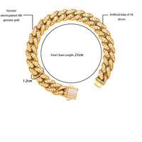 Bracelet Novirassine en acier inoxydable 316L plaqué or 18 carats, chaîne cubaine géométrique avec fermoir glacé, bijoux tendance pour rappeurs, unisexe