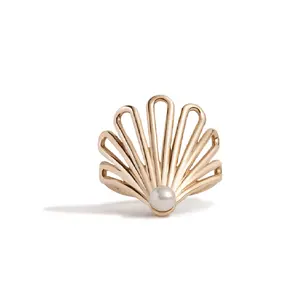Seashell Vorm Sieraden Deco Fan 925 Sterling Zilveren Ring Met Parel Voor Meisjes