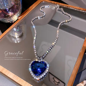 Herz des Ozeans Blaues Herz Halsketten für Frauen Strass Kristall Langkettige Halsketten Liebe für immer Schmuck für Party Geschenk Kragen - Product Image 4