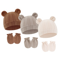 Conjunto de Gorro y Manoplas para Bebé Unisex, Transpirable, de Spandex/Algodón, con Diseño de Orejas de Oso, Guantes Antiarañazos y Gorro