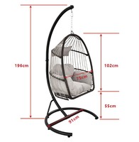 Fauteuil suspendu contemporain confortable en rotin tressé pour intérieur/extérieur, avec coussin, structure en acier, pliable, double siège, pour villa et parc