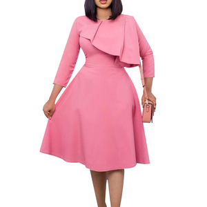 Robe élégante décontractée pour femme de bureau, couleur unie, demi-manches, volants asymétriques, ourlet plissé, tendance - Product Image 2