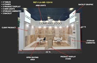 Images de rendu/effet 3D personnalisées pour l'équipement de salon professionnel Service d'externalisation de la conception de stand de l'événement de la société Fair Expo