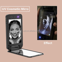 Espejo de Maquillaje Inteligente LED Uyisi de 4.1 Pulgadas con Cámara UV, Doble Cara, Protección Solar Visible, Detección de Desmaquillante