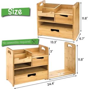 Wooden office desk <b>storage</b> rack with adjustable <b>file</b> holders and drawers, multi-tiered mail organizer. - Product Image 4