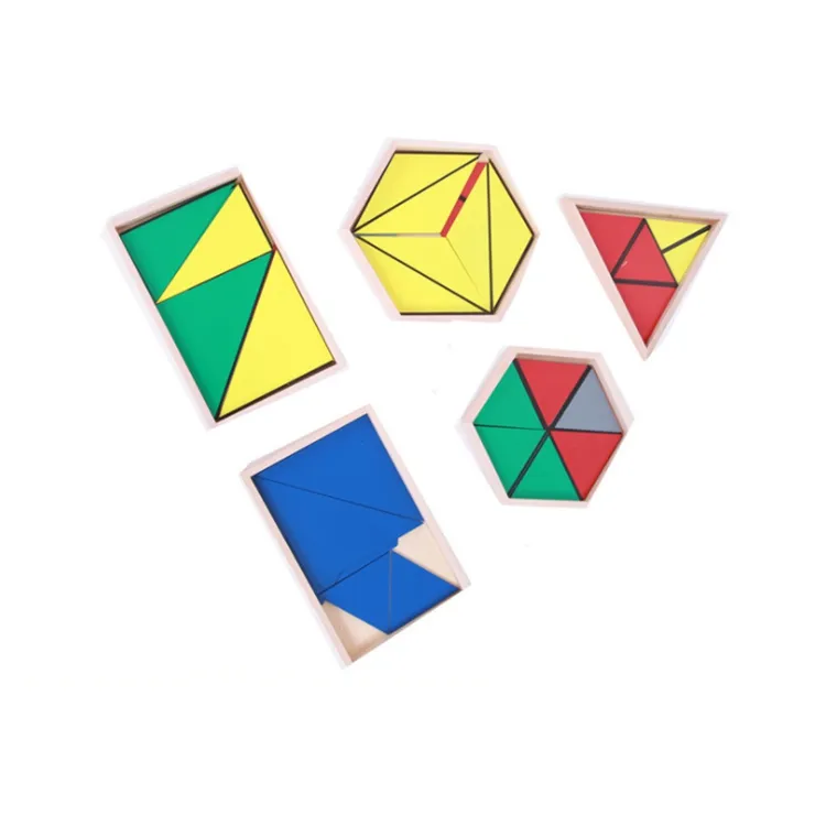 การศึกษาการเรียนรู้ของเล่นไม้Montessori Constructive Trianglesรูปสี่เหลี่ยมผืนผ้าPentagonชุดจับคู่