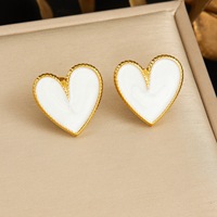Boucles d'oreilles femme style INS cœur rétro émail, bijou acier inoxydable plaqué or 18K