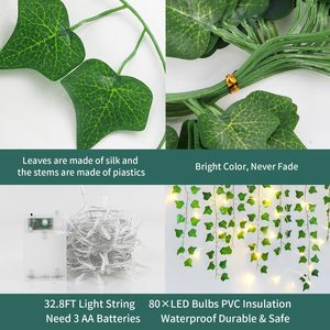 Vente d'usine : Guirlandes lumineuses LED de 2 mètres, feuilles de vigne artificielles, décoration de mariage - Product Image 2