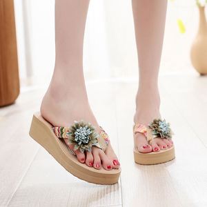 Nouvelles <span class=keywords><strong>sandales</strong></span> <span class=keywords><strong>compensées</strong></span> d'été pour femme en paille tressée PP, style minimaliste, avec fleur, pour la plage et l'extérieur - Product Image 4