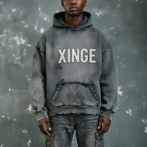 Sweat à capuche streetwear personnalisé 100 % coton épais, effet éclaboussures délavé, coupe oversize, délavé, vieilli, carré, court, vintage pour homme - Product Image 1