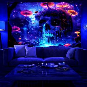 Tapisserie murale imprimée en noir, design personnalisé, <span class=keywords><strong>psychédélique</strong></span>, néon, réactive aux <span class=keywords><strong>UV</strong></span>, 100% polyester - Product Image 3