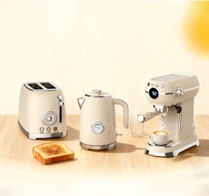 Juego de Desayuno Vintage con <span class=keywords><strong>Tostadora</strong></span>, Hervidor y Cafetera Espresso de 20 Bares, Cafetera y <span class=keywords><strong>Tostadora</strong></span> Compactas de Acero Inoxidable para el Hogar - Product Image 1