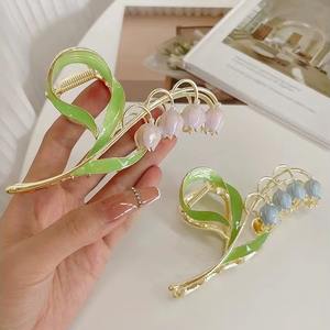 Pince à cheveux en métal motif fleur de lys pour femme, grande pince élégante antidérapante à forte tenue, accessoires pour cheveux - Product Image 4