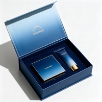 Boîte de soin de la peau bleu marine personnalisée de luxe avec insert en velours, boîte cadeau rigide en carton magnétique pour ensemble cosmétique de 2 pièces