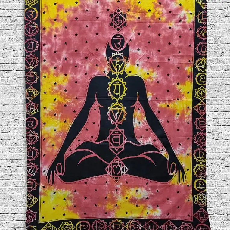 Bless International Seven Chakra Buddha Dekorasi Ruangan Yoga Ikat Celup Hippie Psychedelic Permadani Kecil 7 Chakra Permadani