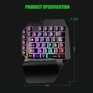 <span class=keywords><strong>Clavier</strong></span> mécanique ergonomique filaire à une <span class=keywords><strong>main</strong></span>, rétroéclairage LED arc-en-ciel, 39 touches, mini <span class=keywords><strong>clavier</strong></span> de jeu portable <span class=keywords><strong>pour</strong></span> PC/ordinateur de bureau - Product Image 6