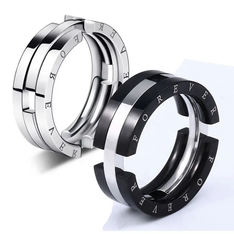 Amazon best selling couple deformation ring stainless steel fidget lovers kiss fish ring hip hop forever anxiety band Deyuan B1