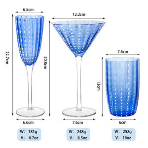 Lot de Verres Créatifs en <span class=keywords><strong>Verre</strong></span> Bleu Sans Plomb, Flûtes à Champagne et Verres à Cocktail en Cristal à Pois Blancs - Product Image 3