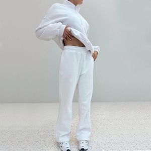 2025 High Quality Custom Logo Sweatshirt <b>Set</b> Women's Fashion Soft Cotton Fleece Drop Shoulder Quarter Zip Tracksuit 2 Piece <b>Set</b> - Product Image 2