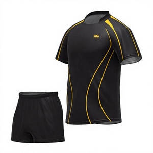 Conjunto de Camiseta de Fútbol Negra y Amarilla para Hombre, Manga Corta, Ajustada, Transpirable, de Secado Rápido, Ropa Deportiva para Adultos - Product Image 1