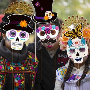 Hstyle 30PCS Mexikanisches Thema Halloween <span class=keywords><strong>Photo</strong></span> <span class=keywords><strong>Booth</strong></span> Requisiten Tag der Toten Dekore Zuckers chädel Masken Ringelblume Blumen Dekore HS1907 - Product Image 6