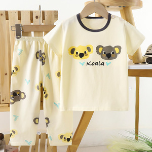 Conjunto de Verano de Manga Corta de Algodón Puro para Niños y Niñas, Camiseta Casual Infantil y Pijama para Estar en Casa - Product Image 3